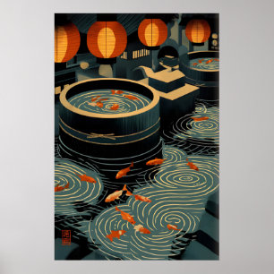 Arte de pared de Koi Impresión circular de estanqu