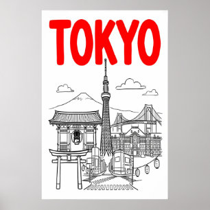 Arte de pared de la ciudad de Tokio con letras roj