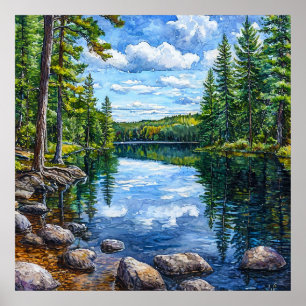 Arte de pared de la naturaleza del lago del bosque