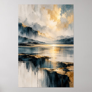 Arte de pared de lago de montaña abstracto de luz