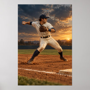 Arte de pared de lanzador de béisbol en puesta de 