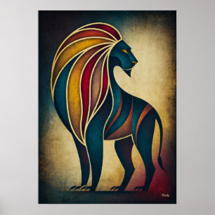 Arte de pared de león abstracto geométrico Art Dec