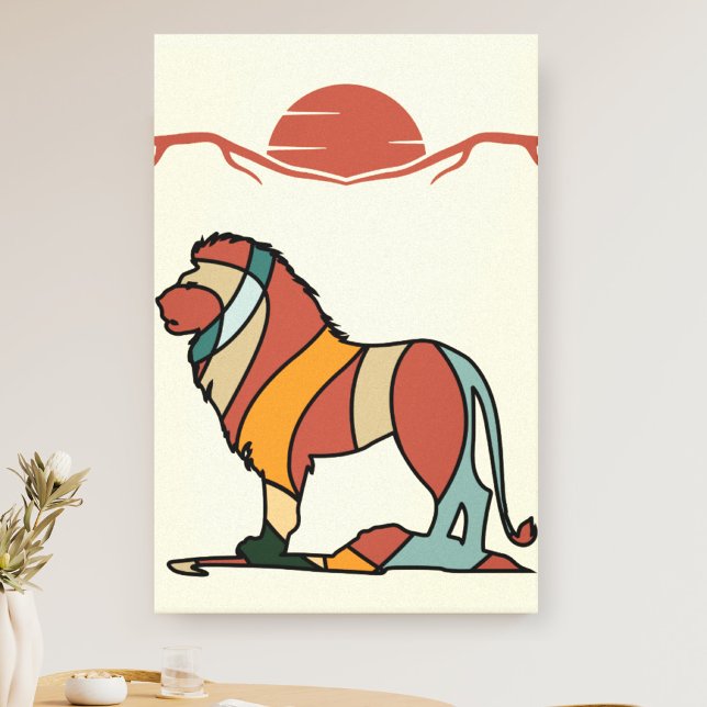 Arte de pared de león de vida silvestre colorido i (Serene Savanna Kind Lion Abstract Modern Earthy Ar Canvas Print)