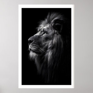 Arte de pared de león negro y blanco perfil latera