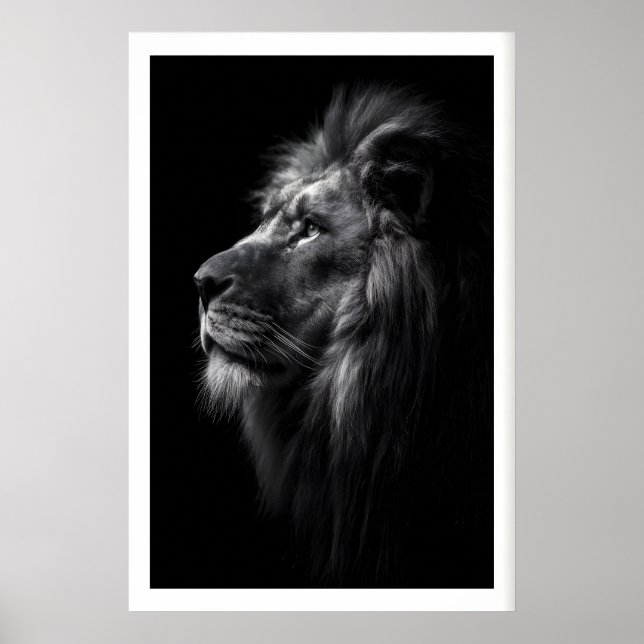 Arte de pared de león negro y blanco perfil latera (Frente)