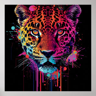 Arte de pared de leopardo neón vibrante