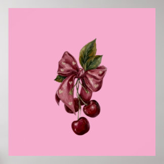 Arte de pared de lienzo con lazo de cereza coquett