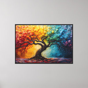 Arte de pared de lienzo de árbol de arcoíris vibra