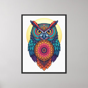 Arte de pared de lienzo de búho Mandala colorido  