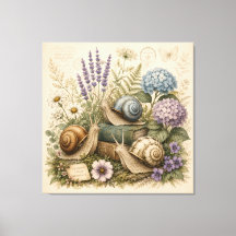 Arte de pared de lienzo de caracoles botánicos vin
