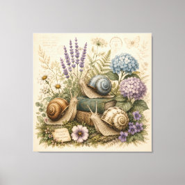 Arte de pared de lienzo de caracoles botánicos vin