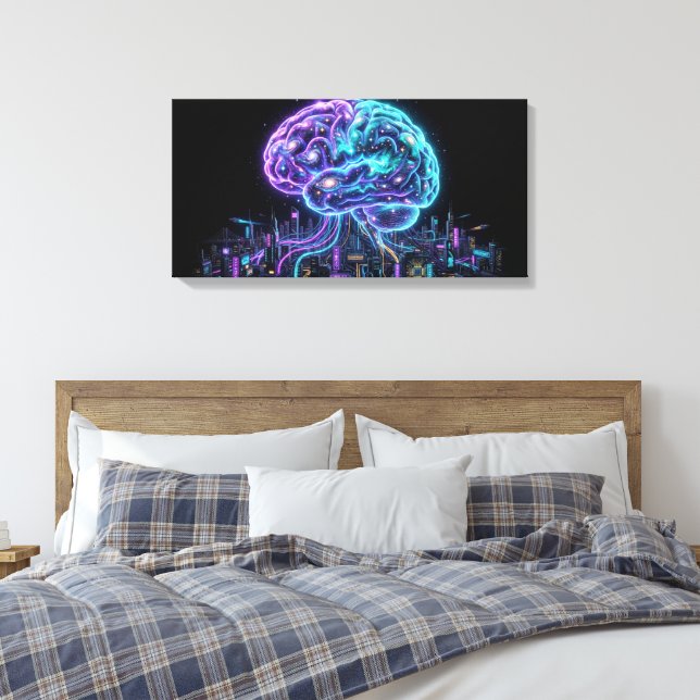 Arte de pared de lienzo de ciudad ciberpunk cerebr (Insitu(Dormitorio))