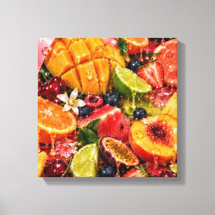 Arte de pared de lienzo de fruta jugosa maximalist