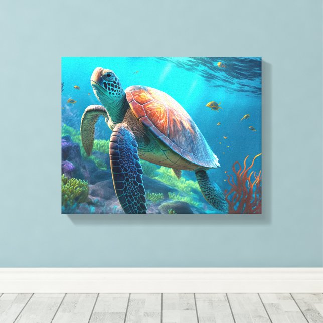 Arte de pared de lienzo de tortuga personalizado (Insitu (piso de madera))