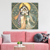 Arte de pared de lienzo divino Radhe Krishna - Esp