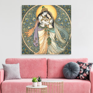 Arte de pared de lienzo divino Radhe Krishna - Esp