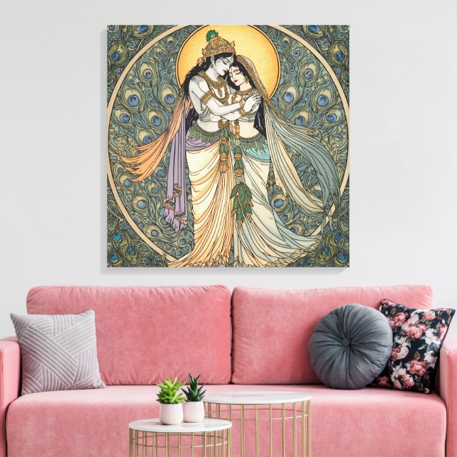 Arte de pared de lienzo divino Radhe Krishna - Esp (Insitu (Sala de estar))