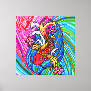 Arte de pared de lienzo estirado de carpa koi