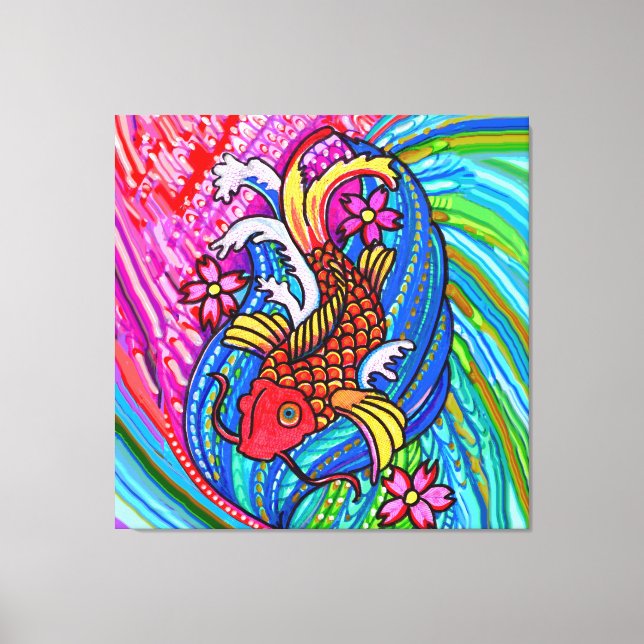 Arte de pared de lienzo estirado de carpa koi (Anverso)
