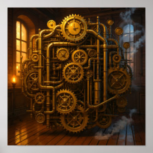 Arte de pared de lienzo steampunk de sala de contr