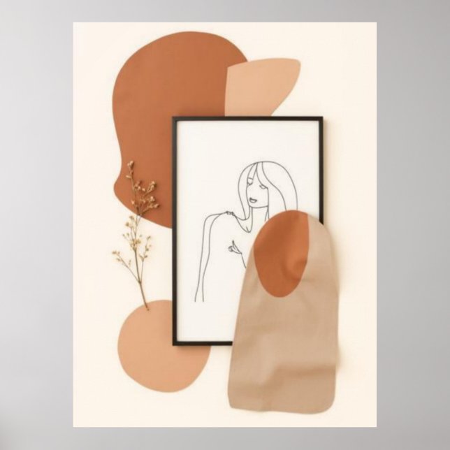 Arte de pared de líneas femeninas abstractas | Min (Frente)