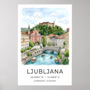 Arte de pared de Ljubljana Impresión Río Teal y Ca