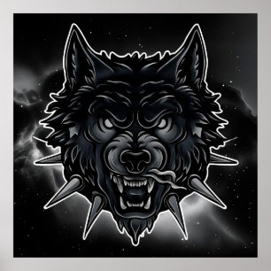 Arte de pared de lobo Collar con pinchos Decoració
