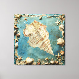 Arte de pared de lona con conchas náuticas