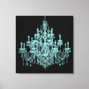 Arte de pared de lona de candelabro azul turquesa