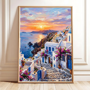 Arte de pared de lona de pueblo de isla griega