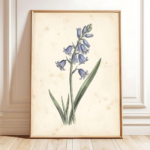 Arte de pared de lona floral campanilla azul vinta