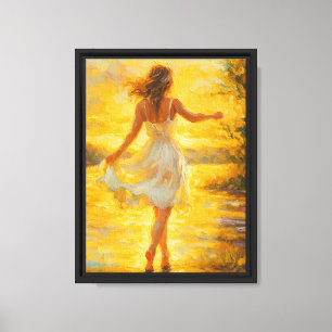 Arte de pared de lona Mujer puesta de sol dorada