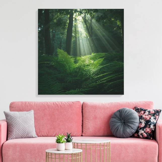Arte de pared de luz solar mística a través de árb (Insitu (Sala de estar))