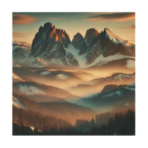 Arte de pared de madera de montaña brumosa