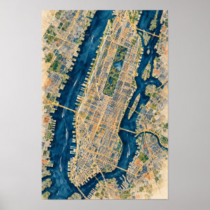Arte de pared de mapa aéreo de Manhattan Nueva Yor
