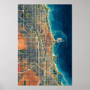 Arte de pared de mapa aéreo del frente del lago de