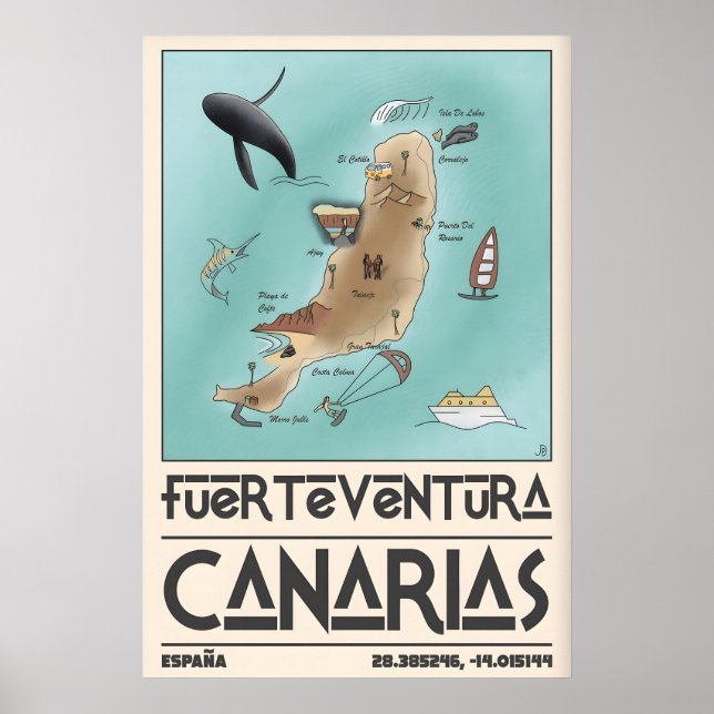 Arte de pared de mapa de Fuerteventura Islas Canar (Frente)