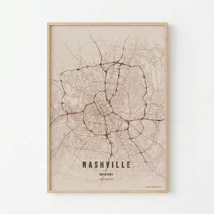 Arte de pared de mapa de la ciudad de Tennessee de