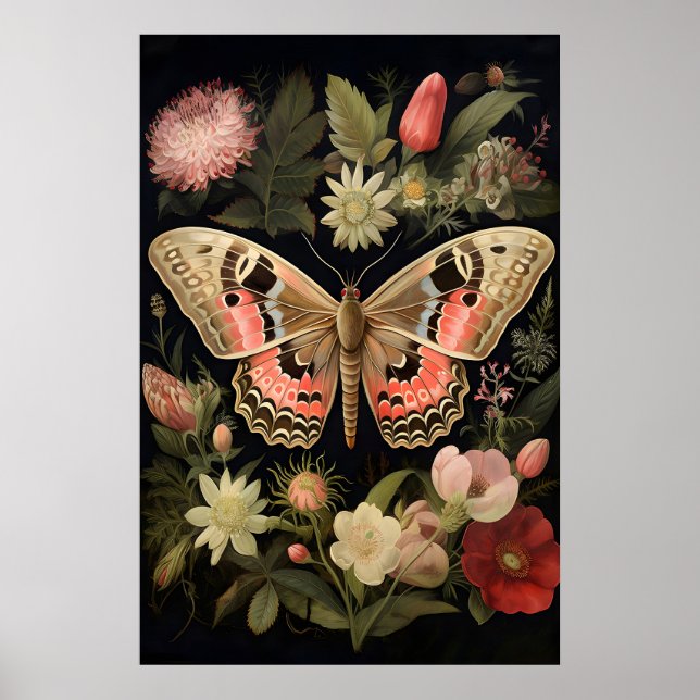Arte de pared de mariposa botánica, Dark Academia (Frente)