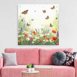 Arte de Pared de Mariposa y Flores Arte Floral Ele