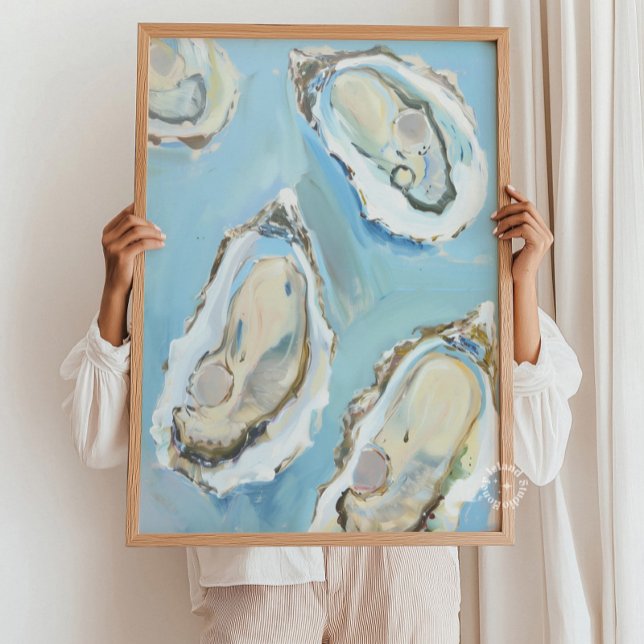 Arte de Pared de Mariscos Costeros de la Cocina de (Blue Oysters Kitchen Coastal Seafood Wall Art)