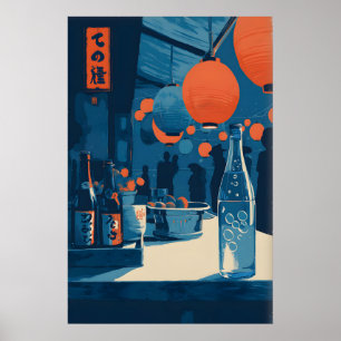 Arte de pared de mercado japonés, escena de calle 