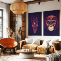 Arte de pared de mono del zodíaco chino, decoració