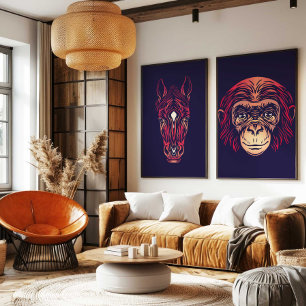 Arte de pared de mono del zodíaco chino, decoració