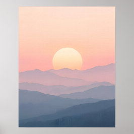 Arte de pared de montaña de amanecer suave