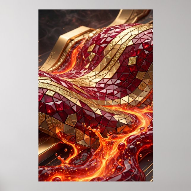 Arte de pared de mosaico de oro rojo de lujo Poste (Frente)