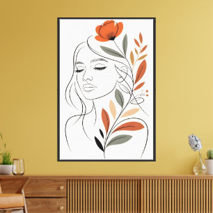 Arte de pared de mujer con líneas minimalistas de