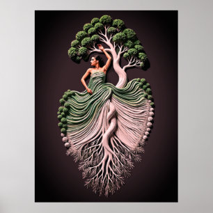 Arte de pared de mujer de árbol elegante - inspira