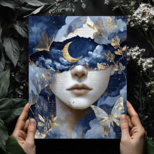 Arte de pared de mujer luna surrealista fantasía a