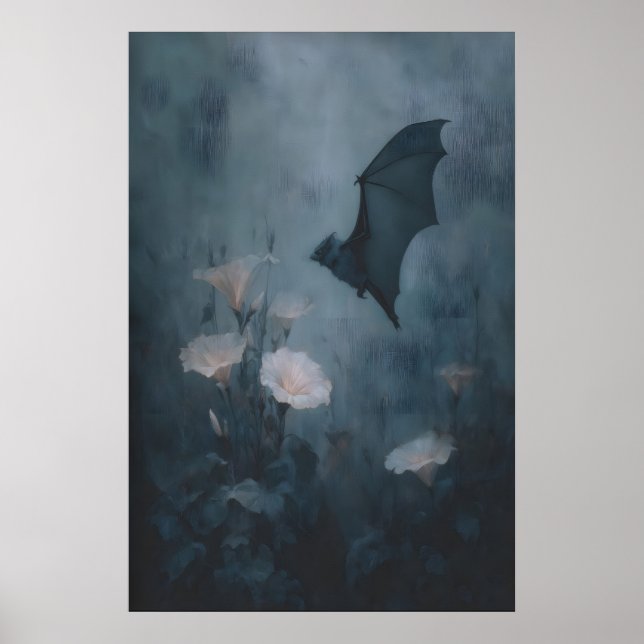 Arte de pared de murciélago floral gótico con flor (Frente)